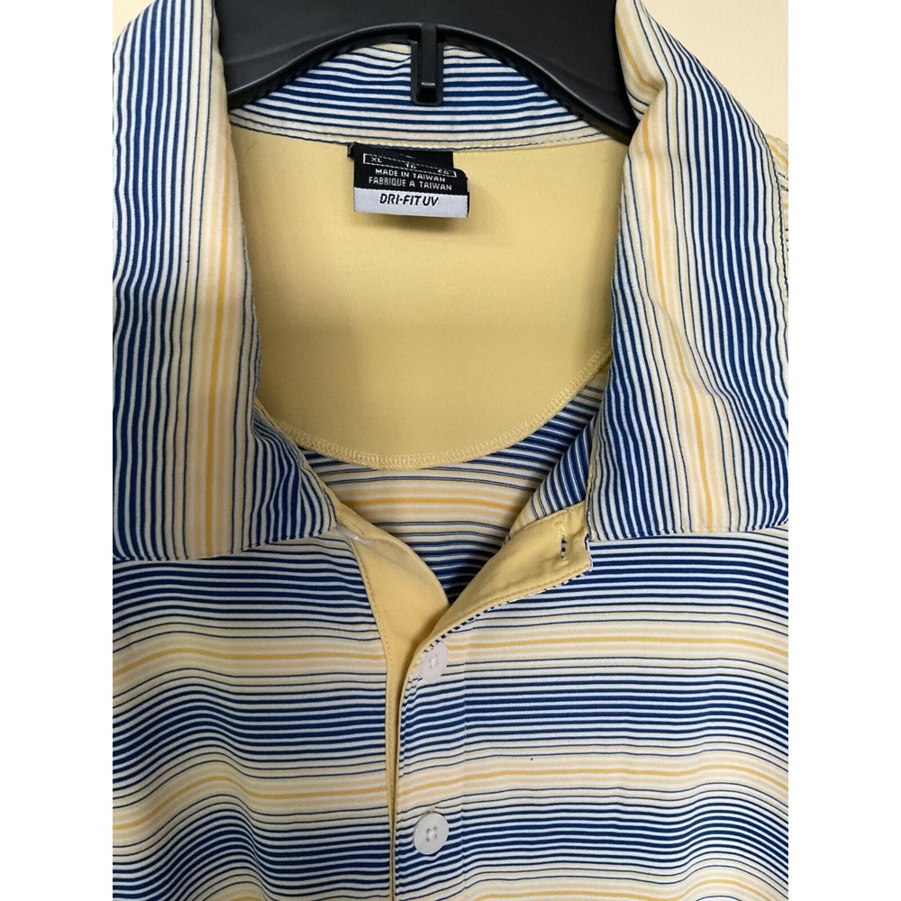 Nike Dri-Fit uv golf Pullover Men's Shirt Yellow Blue Stripe Yellow Collar XL